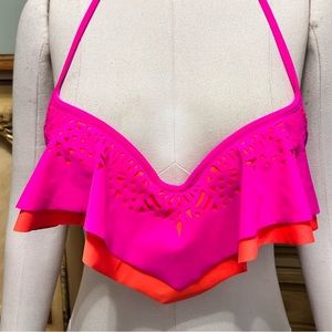 Victoria’s Secret PINK & Orange Cutout Flounce Pushup Halter Bikini Top